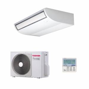 The Toshiba air conditioning ceiling unit is suitable for areas which do not have suspended ceilings, and can be installed adjacent to a side wall, allowing the pipe connections and electrical wiring to be concealed.
